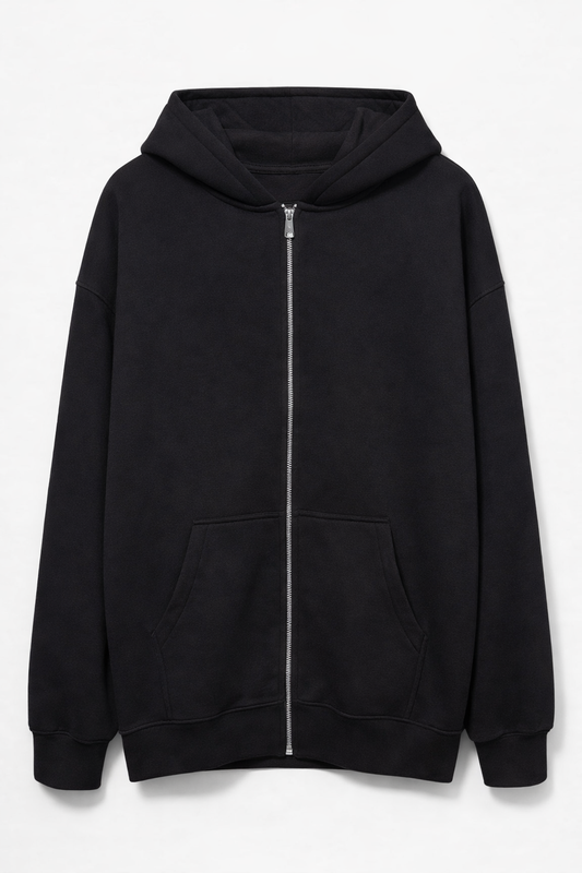 Black Zipped Oversized Hoodie